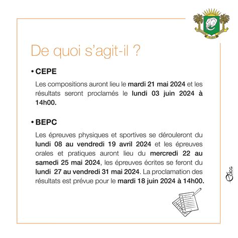 Calendrier des Examens 2024 CEPE BEPC et BACCALAURÉAT