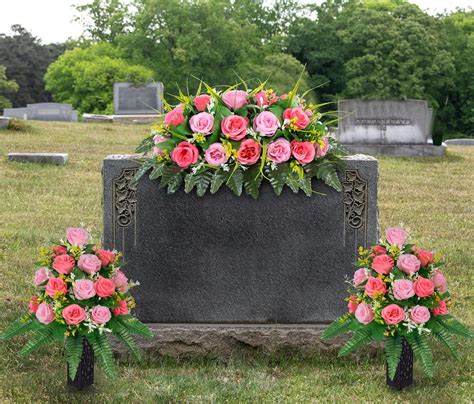 Cemetery Headstone Flower Saddle Artificial Cemetery Flowers Rose