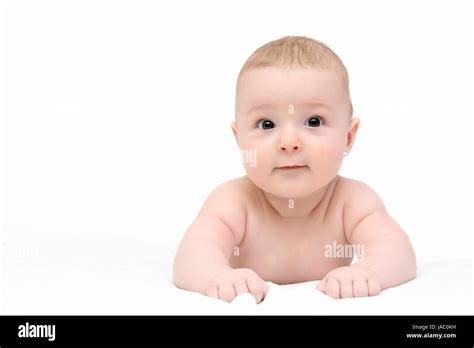 Beautiful Happy Baby Lies On White Blanket Stock Photo Alamy