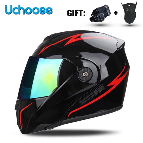 Uchoose unisex motocicleta capacete dot certificação dupla lente seção