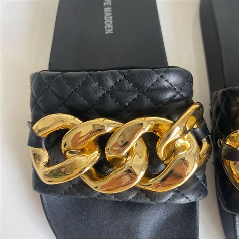 Steve Madden Black And Gold Chain Sandals Gem