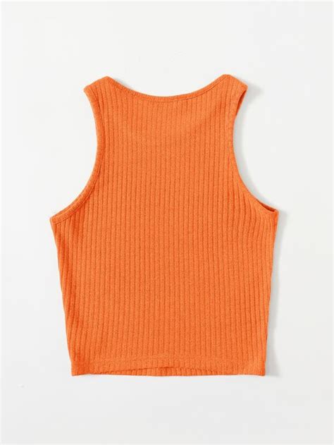 SHEIN EZwear Neon Orange Solid Rib Knit Tank Top SHEIN USA