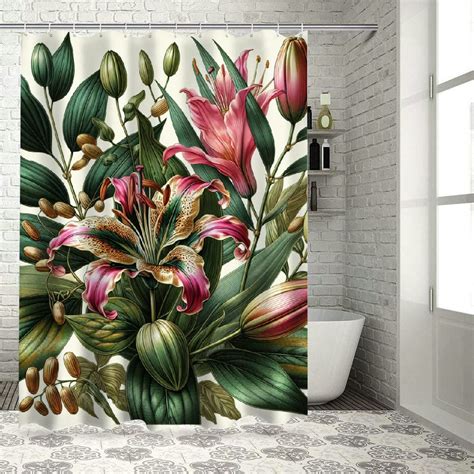 Akjvoe Tropical Plant Shower Curtain Watercolor Floral Hummingbird