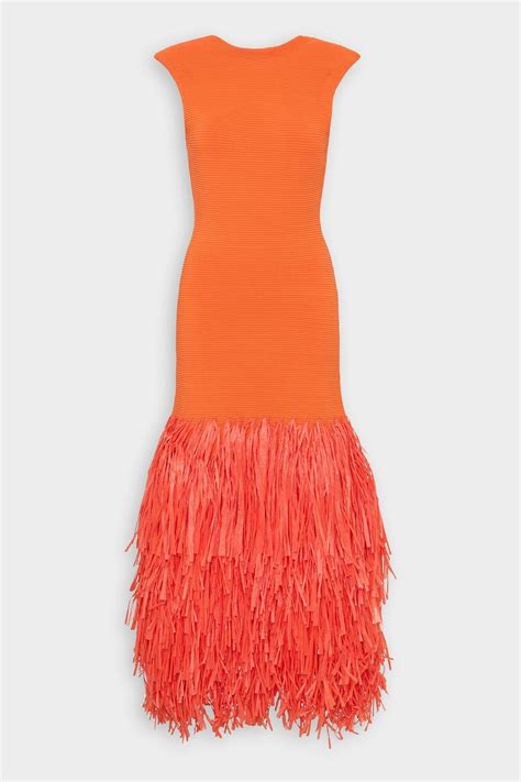 Aje Rushes Raffia Knit Midi Dress In Orange In Red Lyst