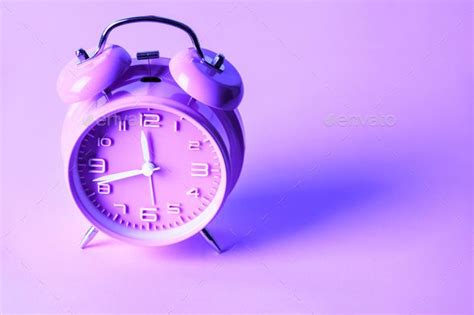 Purple Alarm Clock On Neon Purple Background Minimal Concept Ungu