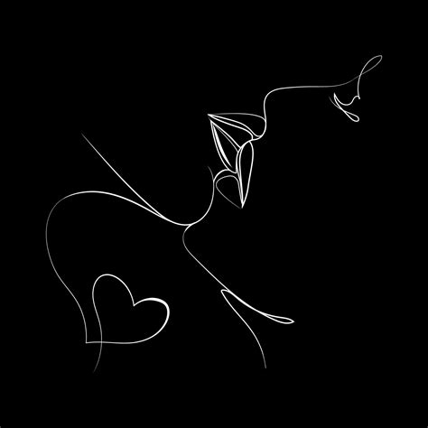 Lovers couple kissing Minimal art Face drawing Vector illustration on ...