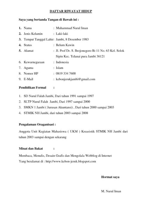 Contoh Isi Daftar Riwayat Hidup 58 Koleksi Gambar