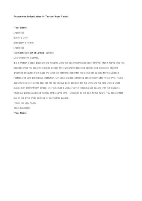 Letter Of Recommendation For Teacher From Parent How To Create A