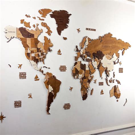 Wooden World Map Wood Map Wall Art Decor Map Of The World 3d World Map Large Map For Wall