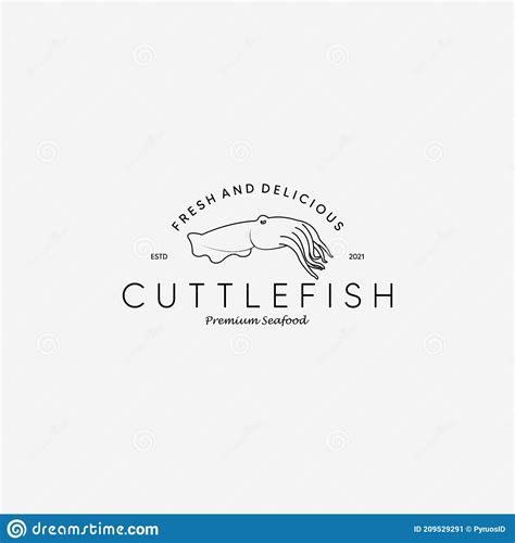 Cuttlefish Restaurant Logo Vector Illustration Design Line Art Fish