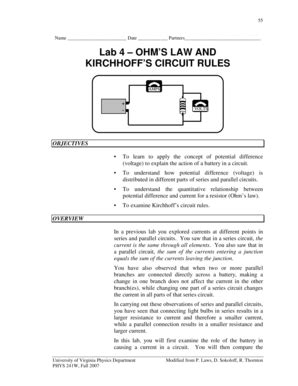 Fillable Online People Virginia Lab 04 Ohm S Law And Kirchhoff S