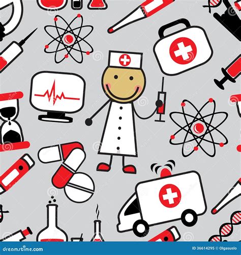 Cartoon Seamless Background With Medical Icons Stock Illustration