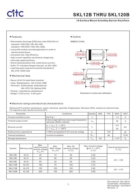 Skl B Datasheet A Surface Mount Schottky Barrier Rectifiers