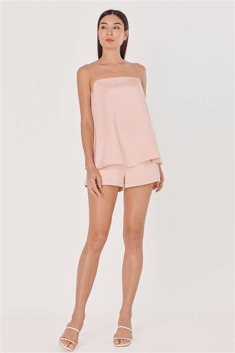 LORRAINE SATIN SLANT HEM BASIC SHORTS NUDE PINK Lovet