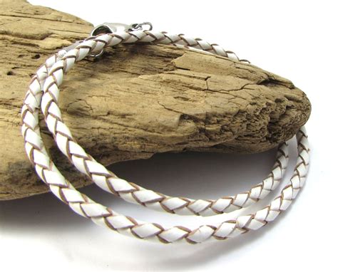 Leather Braided Necklace 3mm White Braided Leather Cord Etsy