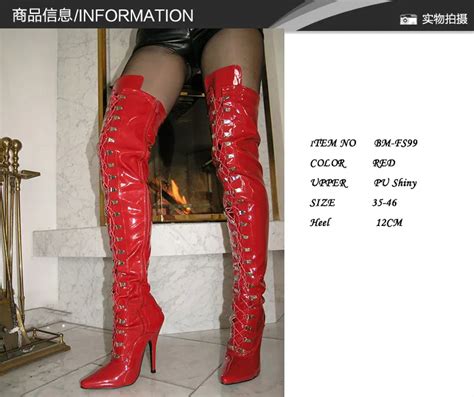 Sexy Red Lace Up Extreme High Heel Boots Stilleto Boots 12cm High Heels