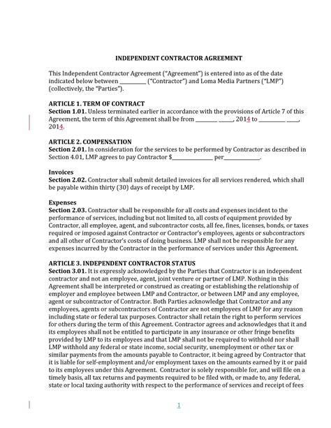 50 Free Independent Contractor Agreement Forms And Templates