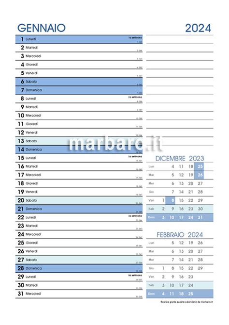 Calendario Con Il Numero Delle Settimane E Dei Giorni