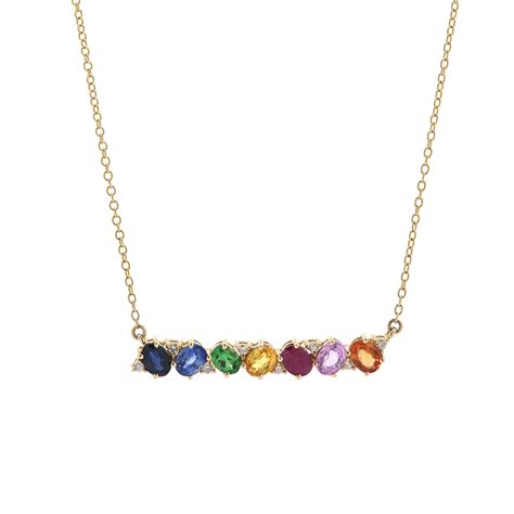 14k Yellow Gold Rainbow Sapphire And Diamond Necklace Josephs Jewelers