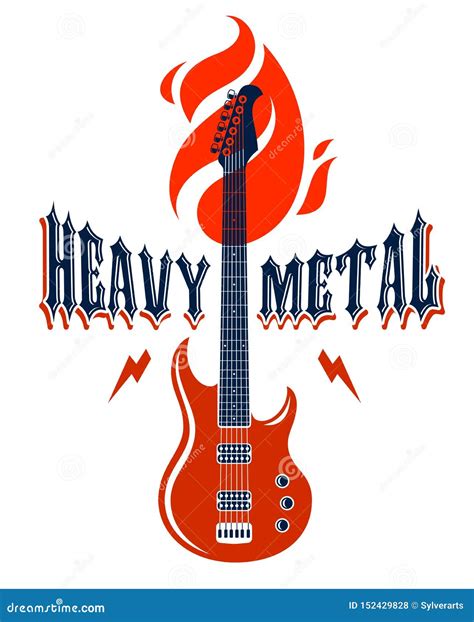 Heavy Metal Emblem With Electric Guitar Vector Logo Concert Festival