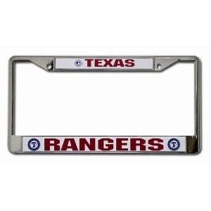 Texas Rangers Chrome License Plate Frame With The Word S In Red White