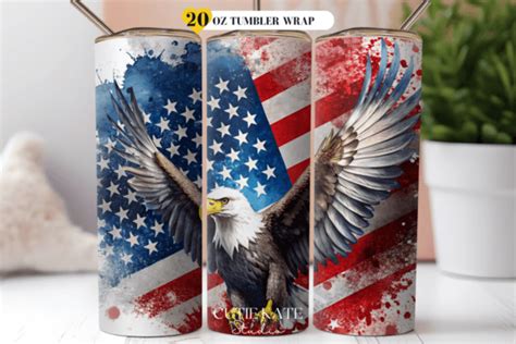 Patriotic Flag Eagle Tumbler Wrap Png Graphic By Cutie Kate Studio