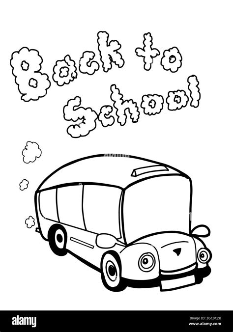 cartoon ,cute school bus, illustration and back to school text black ...