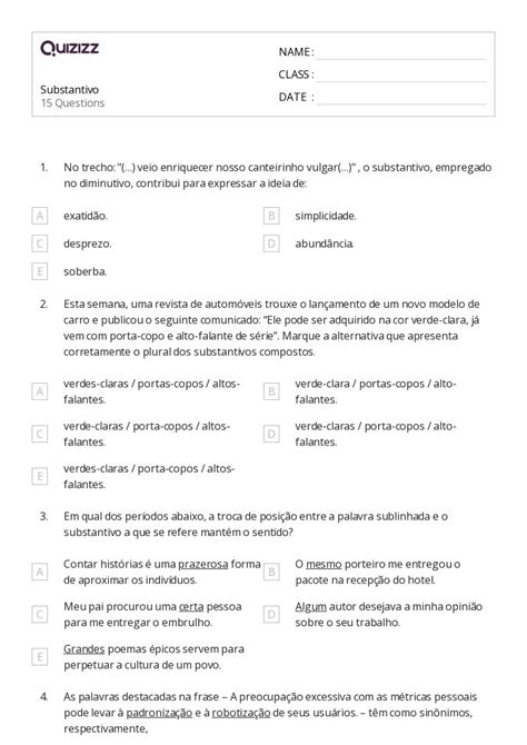 Substantivos Abstratos Imprim Vel S Rie Planilhas Quizizz