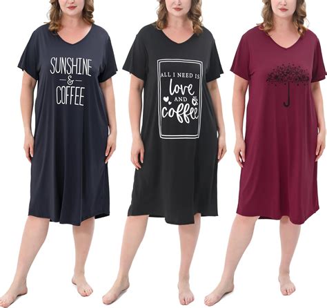 Feremo 3 Pack Plus Size Womens Nightgown Soft Print Nightshirts For Women Short Sleeve