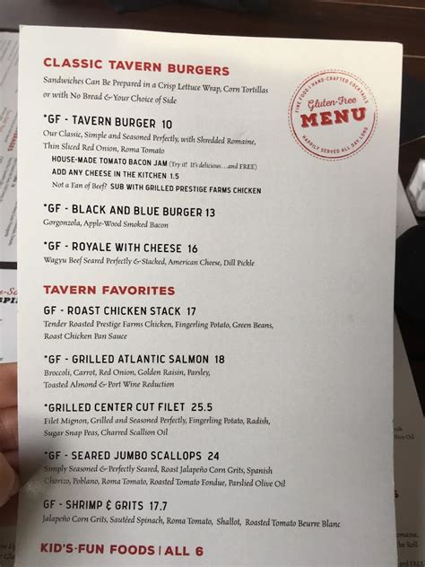 Gluten Free Menu Photo From Marlows Tavern