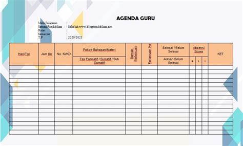 Contoh Jurnal Agenda Guru Mengajar - Blog Pendidikan