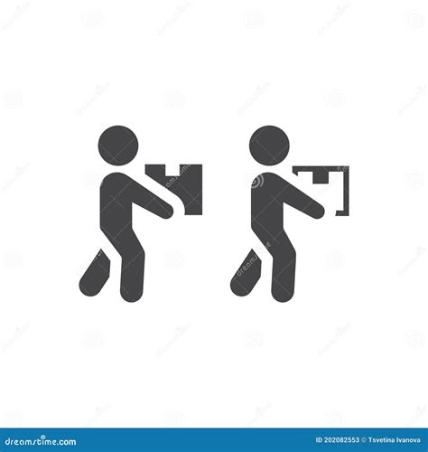 Delivery Man With Cap Box Figure Pictogram Stock Illustration