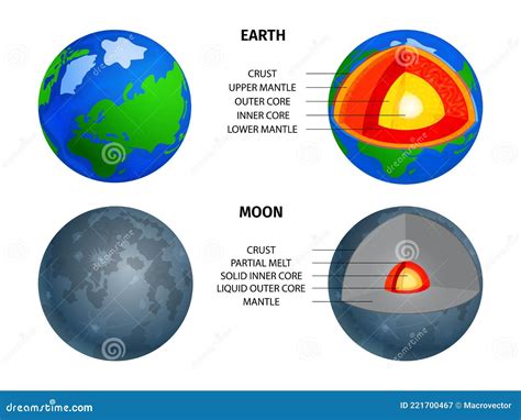 Earth And Moon Cross Section Layers Stock Vector Illustration Of