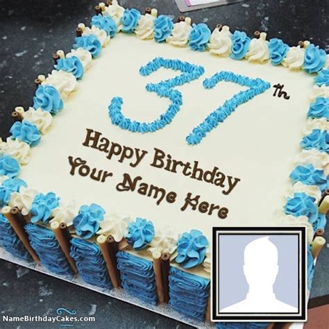 37th Age Birthday Cake With Name And Photo Online Editor