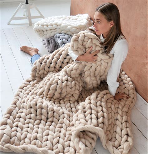 Chunky Knit Blanket 100 Merino Wool Blanket Giant Knit Etsy UK