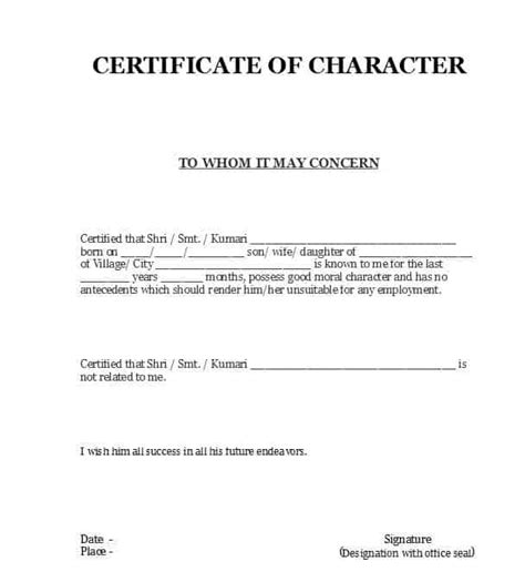 7 Character Certificate Templates Word Excel Samples
