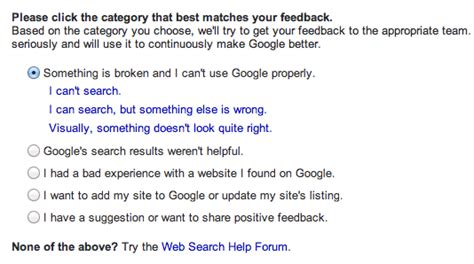 Google Updates Web Search Feedback Form?