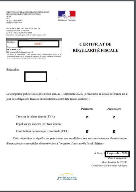 L attestation de régularité fiscale Provigis