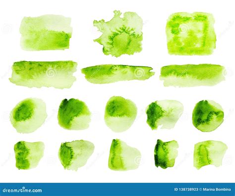 Cursos Verdes E Manchas Da Aquarela Isolados No Fundo Branco Imagem De