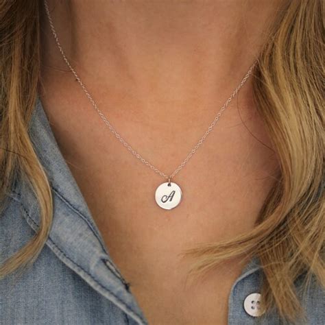 Sterling Silver Initial Disc Necklace Personalized Jewelry Etsy