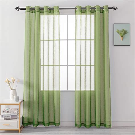 Huto Sage Green Semi Sheer Curtains 95 Inch Length Faux Linen Sheer Window Curtain