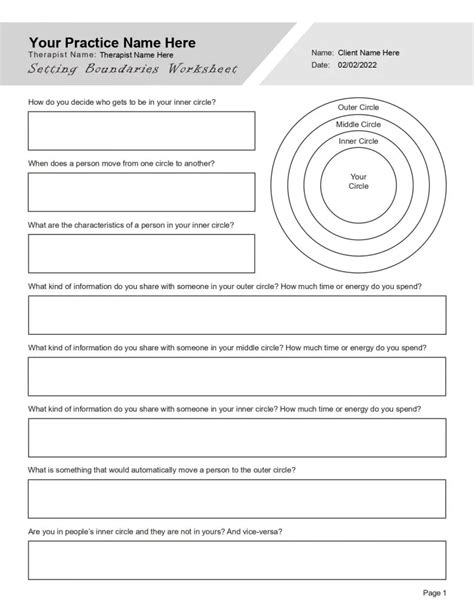 Printable Boundaries Circle Worksheet