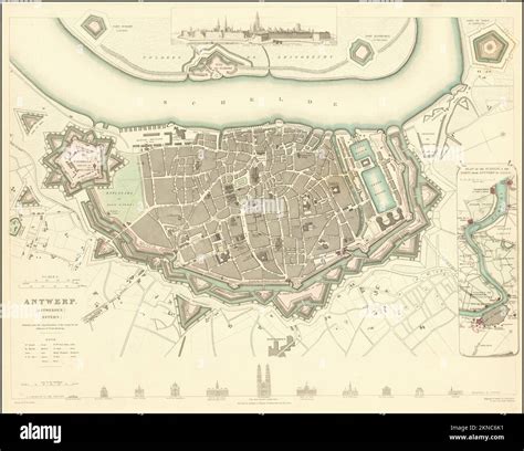 Vintage City Plan Of Antwerp And Area Around It From Th Century Maps