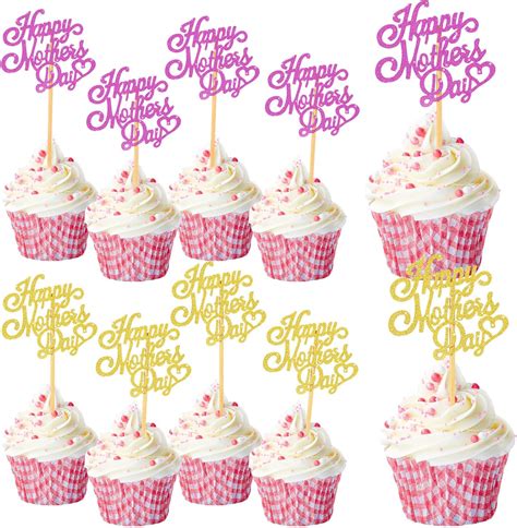 Amazon 60 Pcs Happy Mothers Day Cupcake Toppers Gold And Pink