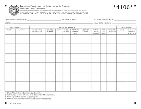 Printable Spray Record Sheet