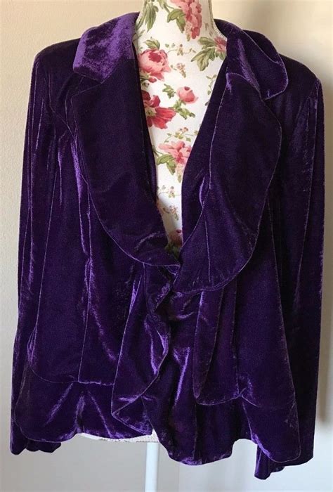 Lane Bryant Womens Plus Sz 18w Purple Velvet One Button Ruffle Blazer