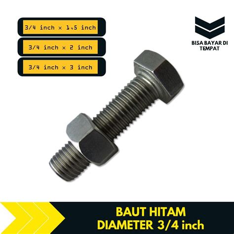 Jual Baut Mur Hitam Diameter Inch M Panjang Cm Tba