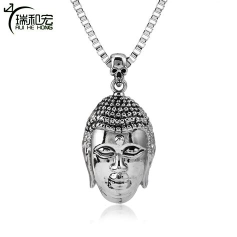 New Skeleton Buddha Head Buddha Pendant Retro Punk Hip Hop Necklace