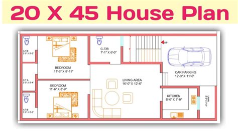 20 X 45 100gaj House Plan With Car Parking 900sqft 2bhk House Plan