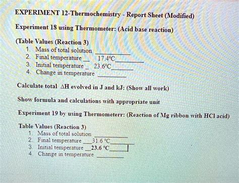 SOLVED EXPERIMENT 12 Thermochemistry Report Sheet Modified